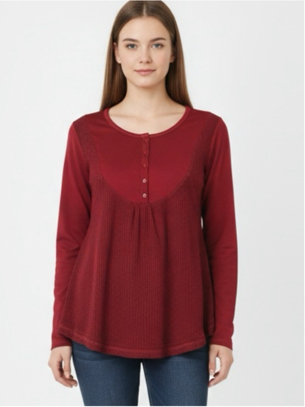 Pink Lily "Take the Leap" Henley Waffle Knit Blouse Size S Cranberry NWT